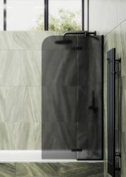 Душевая шторка на ванну MaybahGlass, 140х99 см, графитовое матовое стекло/профиль черный, поворотная, закаленное стекло 6 мм, плоская/панель, правая/левая, правосторонняя/левосторонняя, универсальная