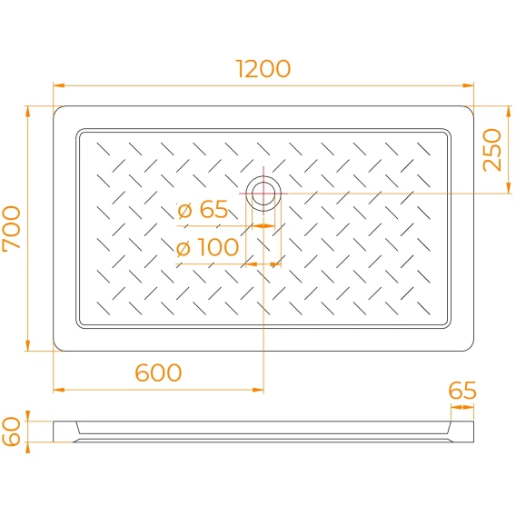 Душевой поддон RGW Ceramics CR, 70х120х6 см, прямоугольный, керамический, низкий, цвет: белый, с антискользящим покрытием, с бортиком, литой, литьевой, для душа