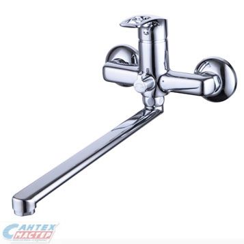 Смеситель для ванны/душа Zenta Старк однорычажный, керамический, настенный, излив поворотный 300 мм, с гибким шлангом, душем/лейкой, латунь, цвет хром, длинный, универсальный, горизонтальный, рычажный, кран, комплект, сантехника, размер