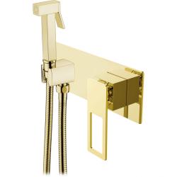 Смеситель с гигиеническим душем Boheme Q, встраиваемый, однорычажный, керамический, без излива, с гибким шлангом/лейкой, латунь, цвет золото