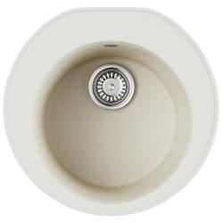 Мойка кухонная Omoikiri Miya 50R WH, 50,5х49 см, врезная, из искусственного гранита (Tetogranit), круглая, цвет белый, без отверстия под смеситель, без крыла, слив-перелив, врезная в столещницу, для кухни