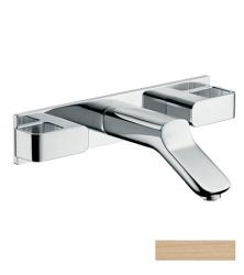 Смеситель для раковины Axor Urquiola, на 3 отверстия, двухвентильный, настенный/встраиваемый, скрытого монтажа, фиксированный излив, длина излива 16,8 см, керамический, латунь, цвет шлифованная бронза, незапираемый сливной набор