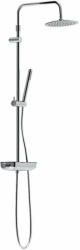 Душевая система Damixa Scandinavian Pure, высота 1050-1450 мм, цвет хром, комплект: термостатический смеситель-полка/тропический душ (с верхней лейкой)/стойка/лейка/шланг, латунь/пластик