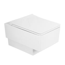 Унитаз подвесной Cezares Cadro, белый, горизонтальный (прямой) выпуск, безободковый, без сиденья, антивсплеск, под скрытый бачок