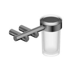 Стакан с держателем ABBER Osten 316 для зубных щеток, настенный, нержавеющая сталь/стекло, в ванную, цвет матовое стекло/оружейная сталь брашированная AA1860BGG