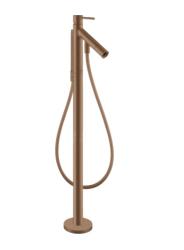 Смеситель для ванны Axor Starck напольный, однорычажный, с круглой рычаговой рукояткой, неповоротный, латунный, длина излива 15,6 см, керамический, цвет шлифованное красное золото, с душевым шлангом/держателем/лейкой