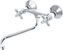 Смеситель для кухни/мойки Варион В.П. Ретро, настенный, двухвентильный, поворотный, кран-буксы, длина излива 300 мм, латунь, цвет хром