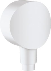 Шланговое подсоединение Hansgrohe HG FixFit S размер 6,5 см, цвет матовый белый, круглое, встроенный обратный клапан, подключение для душевого шланга, декоративная накладка, резьбовое соединение