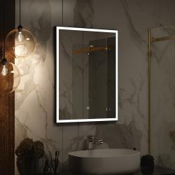 Зеркало Континент "Frame Black Led", 70х120 см, с LED/ЛЕД-подсветкой, цвет рамы: черный, прямоугольное, выключатель сенсорный, для ванны, навесное/подвесное/настенное