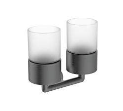 Стакан с держателем Raglo R320.08.09 двойной, с держателем, настенный, латунь/стекло, для зубных щеток в ванную/туалет/душевую кабину, цвет графит