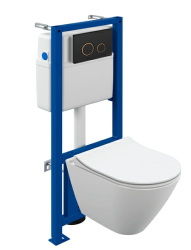 Комплект унитаза с инсталляцией Cersanit CITY SMART CO DPL EO slim инсталляция LINK PRO кнопка TWINS пластик черный матовый с рамкой золото LP