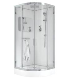 Душевая кабина Cerutti SPA Viva, 100х100 см, поддон низкий, четверть круга, угловая, стекло прозрачное, заднее белое, (без гидромассажа), с крышей, профиль хром, закрытая