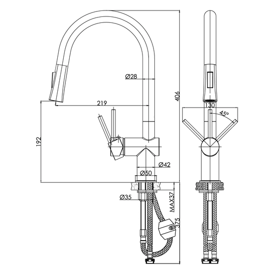 Смеситель для кухни/мойки Cersanit Melar однорычажный, поворотный/выдвижной излив, керамический, высота 192 мм, длина 219 мм, латунь, цвет сатин