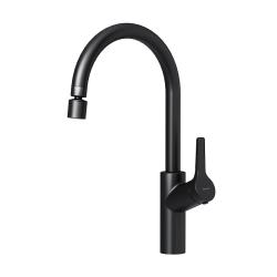 Смеситель для кухни/мойки Damixa Eclipse однорычажный, поворотный, с двухрежимным регулируемым аэратором, керамический, с высоким изливом, длина 200 мм, латунь, цвет черный