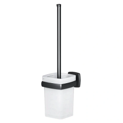 Ершик AM.PM Gem для унитаза, со стеклянной настенной подставкой, цвет черный/белый матовый, металл/стекло