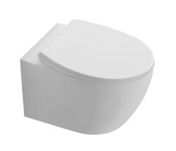 Унитаз подвесной Aquatek Сириус, белый, горизонтальный (в стену) выпуск, с быстросъемным сиденьем микролифт, дюропласт, безободковый, смыв торнадо, под скрытый бачок