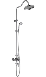 Душевая система Aquatek Классик с термостатом, 1029-1529 мм, цвет хром, комплект: термостатический смеситель/тропический душ (с верхней лейкой)/лейка/стойка/шланг, латунь/нержавеющая сталь