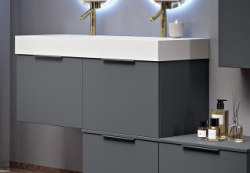 Тумба Cezares Premium, 120х45х27 см, подвесная, 2 выдвижных ящика, цвет серое облако, шкафчик навесной, механизм доводчика, прямоугольная