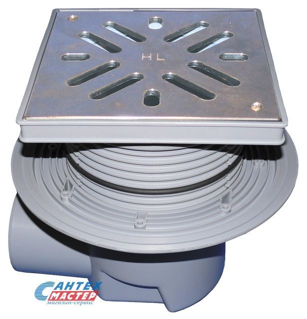 Дворовый трап Ду110 с решеткой, c гидрозатвором, с горизонтальным выпуском, HL 615SW