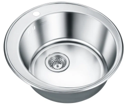 Мойка EMAR Ø51, врезная, из нержавеющей стали, круглая, цвет глянцевая, с отверстием под смеситель, слив-перелив есть, толщина 0,8