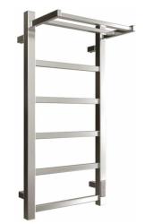 Полотенцесушитель Двин Fj plaza neo 80/40 (электрический, К, диммер, квадрат, полированный), с полкой, электрический, нижнее правое/нижнее левое подключение, из нержавеющей стали, форма лесенка, настенный, цвет хром