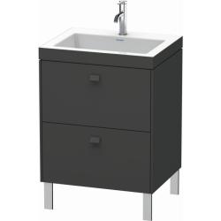 Тумба c раковиной Duravit Brioso, 60х48х70,1 см, напольная, 2 выдвижных ящика, ДСП, цвет: графит матовый /Vero Air, мебельная, прямоугольная, цвет белый, фарфоровая, с площадкой под смеситель, без перелива