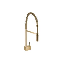 Смеситель для кухни/мойки Axor Starck Semi-Pro 240, однорычажный, керамический, с поворотным/вытяжным/гибким изливом, длина 27 см, латунь, цвет полированное золото, кухонный