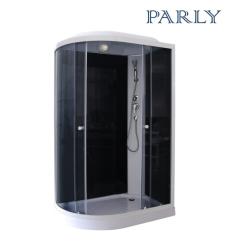 Душевая кабина Parly Classic Эконом, 120х80 см, поддон низкий, ассиметричная, правосторонняя/правая, угловая, стекло тонированное, заднее черное, (без гидромассажа), с крышей, профиль белый, закрытая EC1231R
