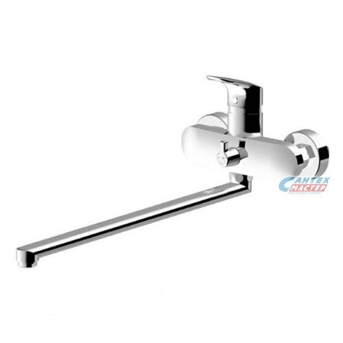 Смеситель для ванны/душа Am.Pm Like однорычажный, хромированный, настенный, излив длинный литой 320 мм, латунь хром, горизонтальный, фиксированный, однорукий, кран, комплект, сантехника, размер, характеристики, высота, расстояние (Аэм Пием) 