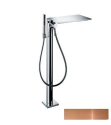 Смеситель для ванны Axor Massaud напольный, однорычажный, неповоротный прямоугольный излив, латунный, длина излива 24,8 см, керамический, цвет полированная медь, с душевым шлангом/держателем/лейкой