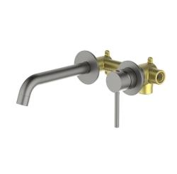 Смеситель для раковины/умывальника Aquatek Европа встраиваемый, однорычажный, неповоротный, латунь, длина излива 180 мм, керамический, цвет оружейная сталь