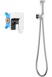 Смеситель с гигиеническим душем Aquatek Оберон встраиваемый, однорычажный, керамический, без излива, с гибким шлангом/лейкой, латунь, цвет хром