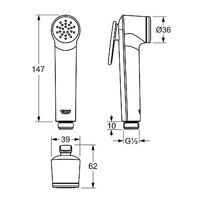 Гигиеническая лейка Splenka ручная, округлая, 1 режим, цвет черный, пластик, однорежимная, для биде, к смесителю, с клавишей регулировки воды
