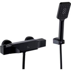 Смеситель для ванны/душа ROSE настенный, двухвентильный, термостатический, неповоротный, каскадный излив, латунь, цвет черный