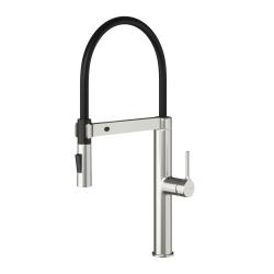 Смеситель для кухни/мойки WasserKRAFT A8827, однорычажный, сенсорный, поворотный/гибкий излив, керамический, длина излива 233 мм, латунь/ABS-пластик, цвет никель/черный