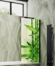 Душевая шторка на ванну MaybahGlass, 140х40 см, стекло с рисунком (ФП018)/профиль широкий, цвет черный, фиксированная, закаленное стекло 8 мм, плоская/панель, правая/левая, правосторонняя/левосторонняя, универсальная