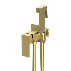 Смеситель с гигиеническим душем Splenka S98.52.03 встраиваемый, однорычажный, керамический, без излива, с гибким шлангом/лейкой, латунь/пластик, цвет сатин золотой