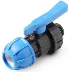 Кран шаровой ПНД 20x1/2" нр Unio, прямой, ручка-рычаг, пластиковый, полипропилен, пэ, фитинг компрессионный (обжим) для труб