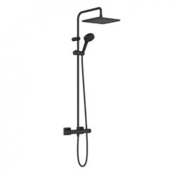 Душевая система Hansgrohe HG Vernis Shape Showerpipe 240, EcoSmart, для душа, высота 112,4 см, цвет черный матовый, комплект: термостат для душа Showerpipe/верхний душ квадратный/штанга/ручной душ с переключением типов струй/держатель/шланг