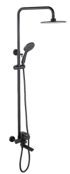 Душевая система Olives Estena высота 791-1171 мм, цвет черный, комплект: однорычажный смеситель/излив/тропический душ (с верхней лейкой)/стойка/лейка/шланг, наружного монтажа, нержавеющая сталь, форма круг
