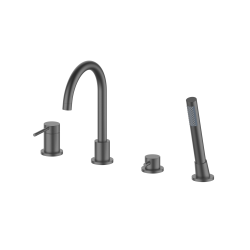 Смеситель для ванны/душа Oliveeka Y Line на борт ванны, однорычажный, поворотный, длина 182 мм, керамический, латунь, цвет оружейный металл