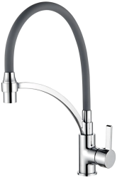 Смеситель для кухни/мойки LEDEME, однорычажный, поворотный, латунный, гибкий излив, длина излива 231 мм, латунь, цвет серый/хром