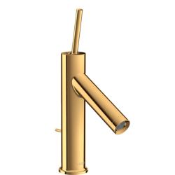 Смеситель для раковины Axor Starck 90, однорычажный, с тонкой рукояткой, фиксированный излив, длина излива 11,2 см, керамический, латунь, цвет полированное золото, со сливным гарнитуром
