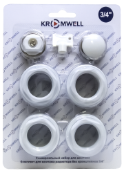 Набор монтажный Kromwell 3/4" для подключения радиатора отопления, без кронштейнов, присоединительный, белый, универсальный, в блистере Набор монтажный Kromwell 3/4" для подключения радиатора отопления, без кронштейнов, присоединительный, белый, универсальный, в блистере