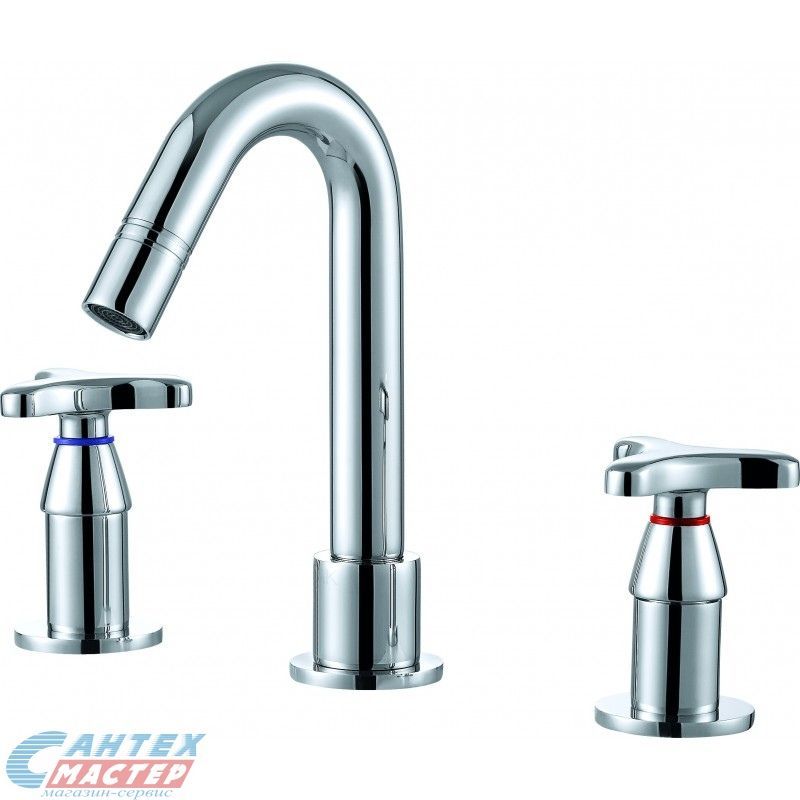 Смеситель для раковины D&K Hessen Goethe трехсекционный, встраеваемый, вентильный, излив короткий, длина 106 мм, керамический, латунь, цвет хром, без донного клапана