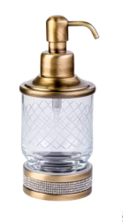 Дозатор жидкого мыла Boheme Royal Cristal, настольный, латунь/сталь/стекло, форма округлая, для мыла в ванную/туалет/душевую кабину, цвет бронза