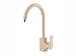Смеситель для кухни ALVEUS SANTO G55 BEIGE однорычажный, поворотный, керамический, высокий излив, высота излива 24,5 см, латунь, покрытие гранитный композит, цвет бежевый