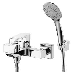 Смеситель для ванны/душа Wesnaart BRIZ с коротким изливом 5 см, цвет хром, однорычажный, керамический, настенный, излив неповоротный, с гибким шлангом, душем/лейкой, латунь