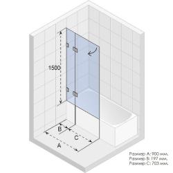 Душевая шторка на ванну Riho VZ Scandic NXT X109V, 90х150 см, прозрачное стекло/профиль хром, распашная, плоская/панель, левая, левосторонняя, (душевая шторка для ванны)