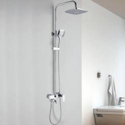 Душевая система SHEVANIK, высота 1480 мм, цвет хром, комплект: однорычажный смеситель с изливом/тропический душ (с верхней лейкой)/стойка/лейка/шланг, наружного монтажа